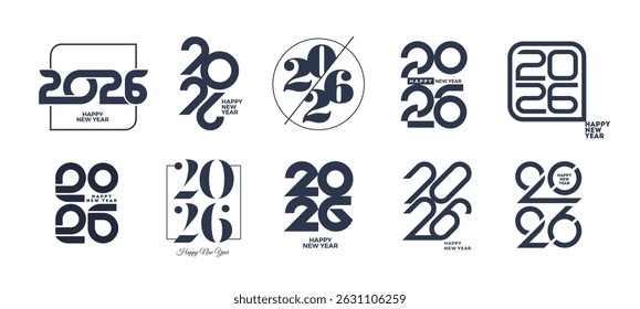 Set of 2026 new year logo. Number of year text design. Design elements for greeting card, invitation, calendar, etc.