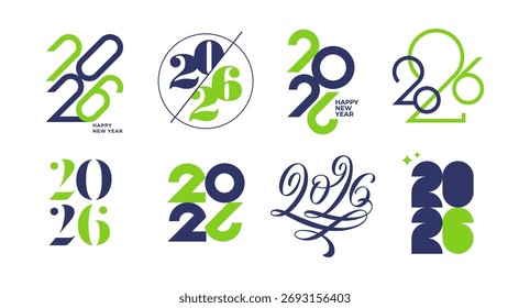Conjunto de logotipo de año nuevo 2026. Número de año de diseño de texto. Elementos de diseño para la tarjeta de felicitación, invitación, calendario, etc. Ilustración vectorial.