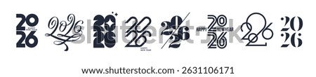Set of 2026 new year logo. Number of year text design. Design elements for greeting card, invitation, calendar, etc.