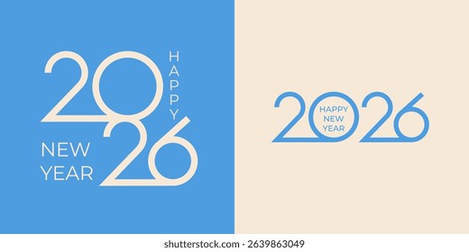 Set of 2026 Number Design. 2026 Happy New Year Text Design. Minimalistic trendy typography logo 2026 for social media, banner, cover, card. Vector Illustration.

