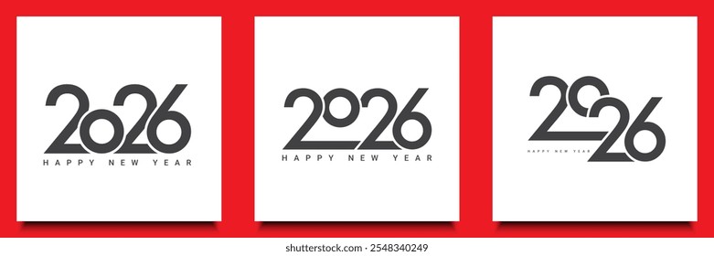 Set of 2026 number design template. 2026 Happy New Year logo text design. Vector illustration with black labels logo for diaries, notebooks, calendars.