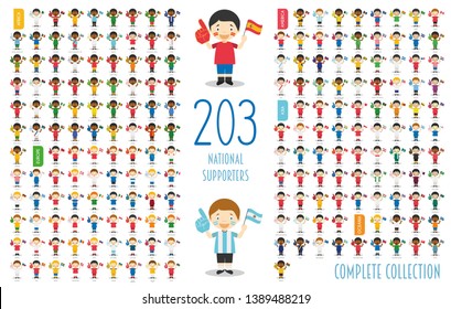 Set of 203 national sport team supporters from all over the world Vector Illustration