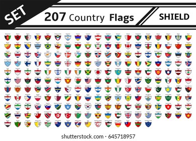 set 207 countries flags shield shape