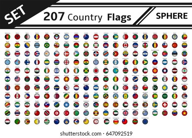 set 207 countries flags sphere shape