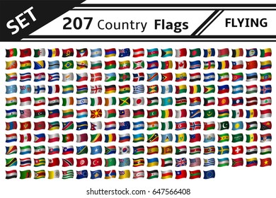 set 207 country flags flying