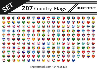 set 207 country flags heart effect