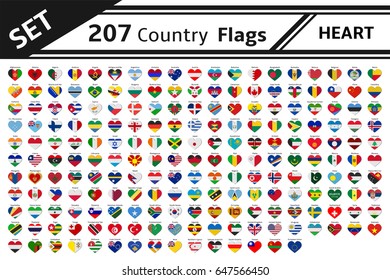 set 207 country flags with heart shape