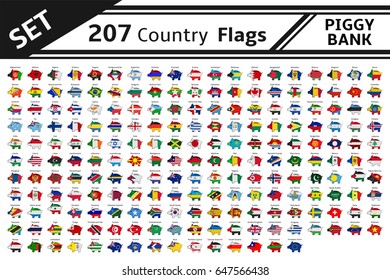 set 207 country flags piggy bank