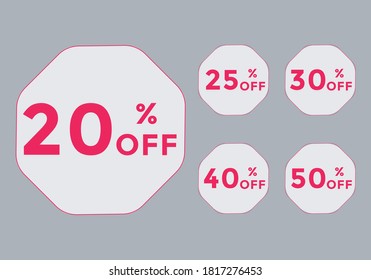 set of 20-75% off buttons, set of discount offer, 50% off set vector