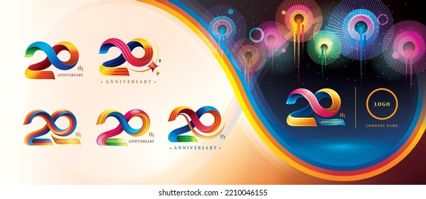 Juego de diseño de logotipo de 20º Aniversario colorido, Logo de la celebración de Veinte años. Resumen Giro infinito línea múltiple Colorful for event, invitación, 20,20th, 20 años número de logo de Twisted Infinity