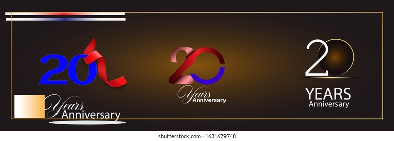 set 20th anniversary logo vector template. Design for banner, greeting cards or print