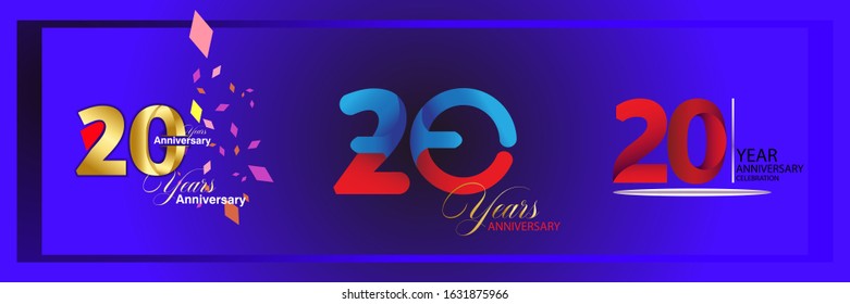 set 20th anniversary logo vector template. Design for banner, greeting cards or print