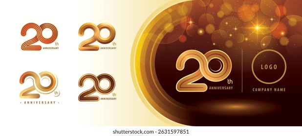 Set of 20th Anniversary logotype design, Twenty years Celebrating Logos. Abstract Gold Infinity Round number 20, Infinity loop logo multiple Rounded lines for celebration event, invitation, greeting