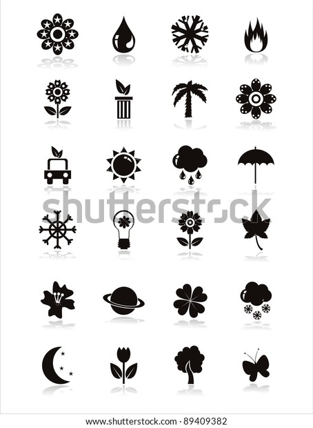 set of 21 black nature\
icons