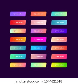 Set of 21 colorful buttons with gradients on dark background. Gradient swatches ideas for websites and mobile applications.