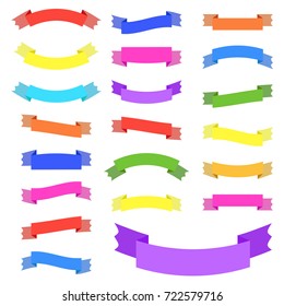 Set of 21 flat color isolated vector ribbon banner. Suitable for design.