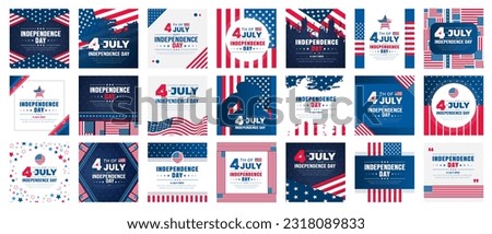 set of 21 mega collection bundle Independence Day social media post banner. 4th of July United States Independence Day celebration promotion advertising social media post banner, poster, card.