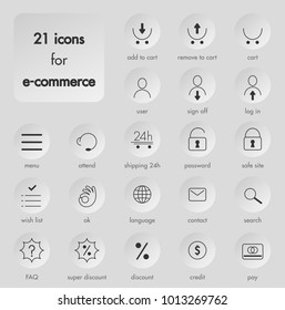 Set of 21 minimalist and linear icons for e-commerce, vector.