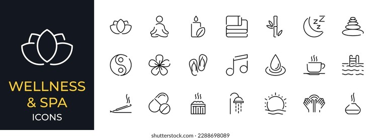 Set of 21 wellness  spa icons. Vector modern lines icons