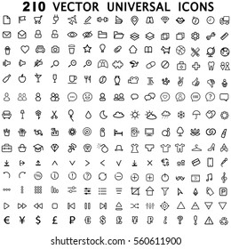 Set 210 Universal Theme Vector Modern Simple Line Icons Point Of Interest For Web Design And Mobile App. Black And White Vector Illustration For Using Interface.