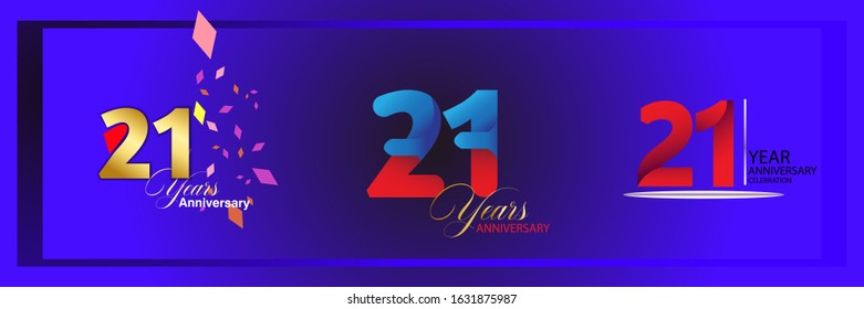 set 21th anniversary logo vector template. Design for banner, greeting cards or print