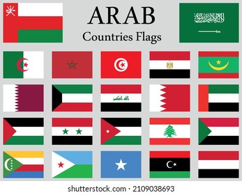 Set of The 22 Arab Countries Flags Design