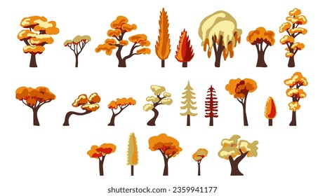 Set of 22 autumn trees, elements of urban infrastructure, and city parks. svg