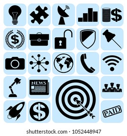 Set of 22 business high quality icons or symbols. Collection. Detailed design. Vector Illustration.