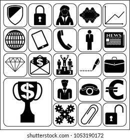     Set of 22 business high quality icons or symbols. Collection. Flat design. Vector Illustration.