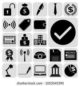 Set of 22 business high quality symbols or icons. Collection. Flat design. Vector Illustration.