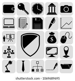 Set of 22 business high quality icons or symbols. Collection. Flat design. Vector Illustration.