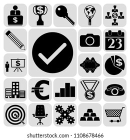 Set of 22 business high quality symbols or icons. Collection. Flat design. Vector Illustration.