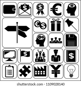  Set of 22 business high quality icons or symbols. Collection. Detailed design. Vector Illustration.