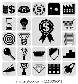  Set of 22 business high quality icons or symbols. Collection. Flat design. Vector Illustration.
