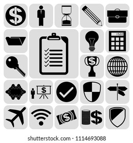 Set of 22 business high quality icons or symbols. Collection. Detailed design. Vector Illustration.