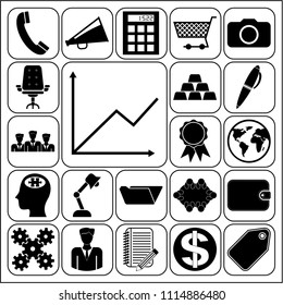 Set of 22 business high quality icons or symbols. Collection. Flat design. Vector Illustration.