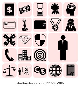 Set of 22 business high quality symbols or icons. Collection. Flat design. Vector Illustration.