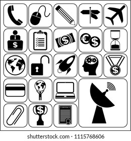 Set of 22 business high quality icons or symbols. Collection. Flat design. Vector Illustration.