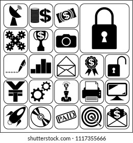 Set of 22 business high quality icons or symbols. Collection. Flat design. Vector Illustration.