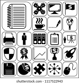 Set of 22 business high quality symbols or icons. Collection. Detailed design. Vector Illustration.