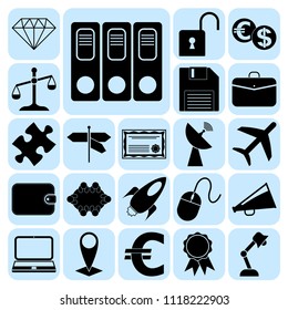 Set of 22 business high quality symbols or icons. Collection. Flat design. Vector Illustration.