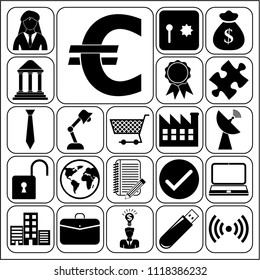 Set of 22 business high quality symbols or icons. Collection. Flat design. Vector Illustration.