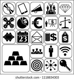 Set of 22 business high quality symbols or icons. Collection. Flat design. Vector Illustration.