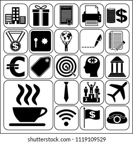 Set of 22 business high quality symbols or icons. Collection. Flat design. Vector Illustration.