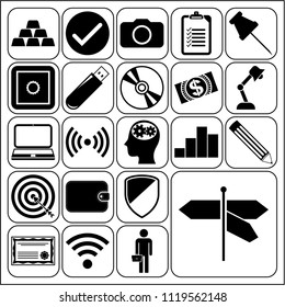 Set of 22 business high quality symbols or icons. Collection. Flat design. Vector Illustration.