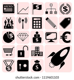 Set of 22 business high quality symbols or icons. Collection. Flat design. Vector Illustration.
