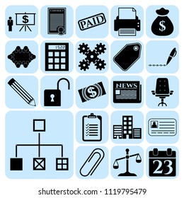 Set of 22 business high quality icons or symbols. Collection. Flat design. Vector Illustration.