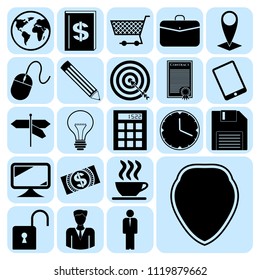 Set of 22 business high quality symbols or icons. Collection. Flat design. Vector Illustration.