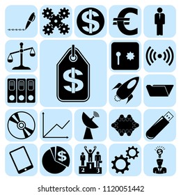 Set of 22 business high quality icons or symbols. Collection. Flat design. Vector Illustration.