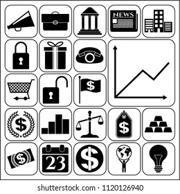 Set of 22 business high quality icons or symbols. Collection. Detailed design. Vector Illustration.